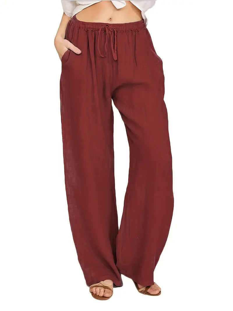 Women's Loose Drawstring Palazzo Pants - Comfy and Stylish