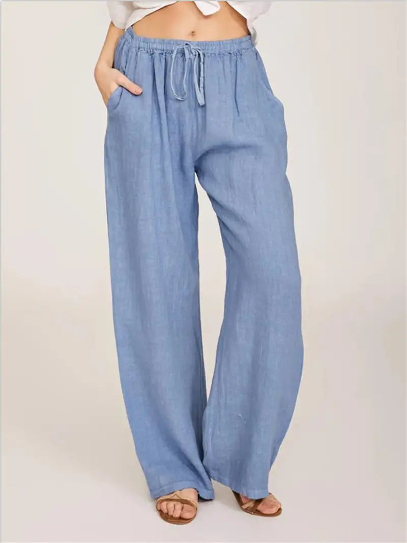 Women's Loose Drawstring Palazzo Pants - Comfy and Stylish