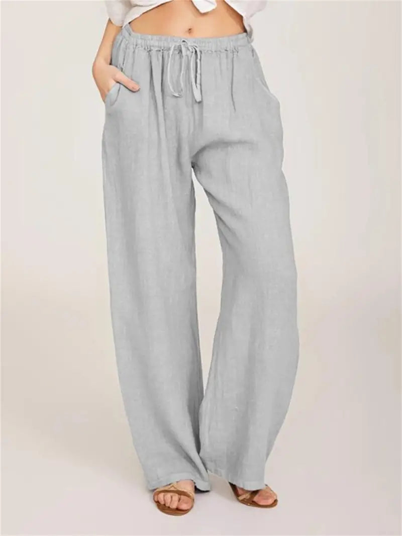 Women's Loose Drawstring Palazzo Pants - Comfy and Stylish