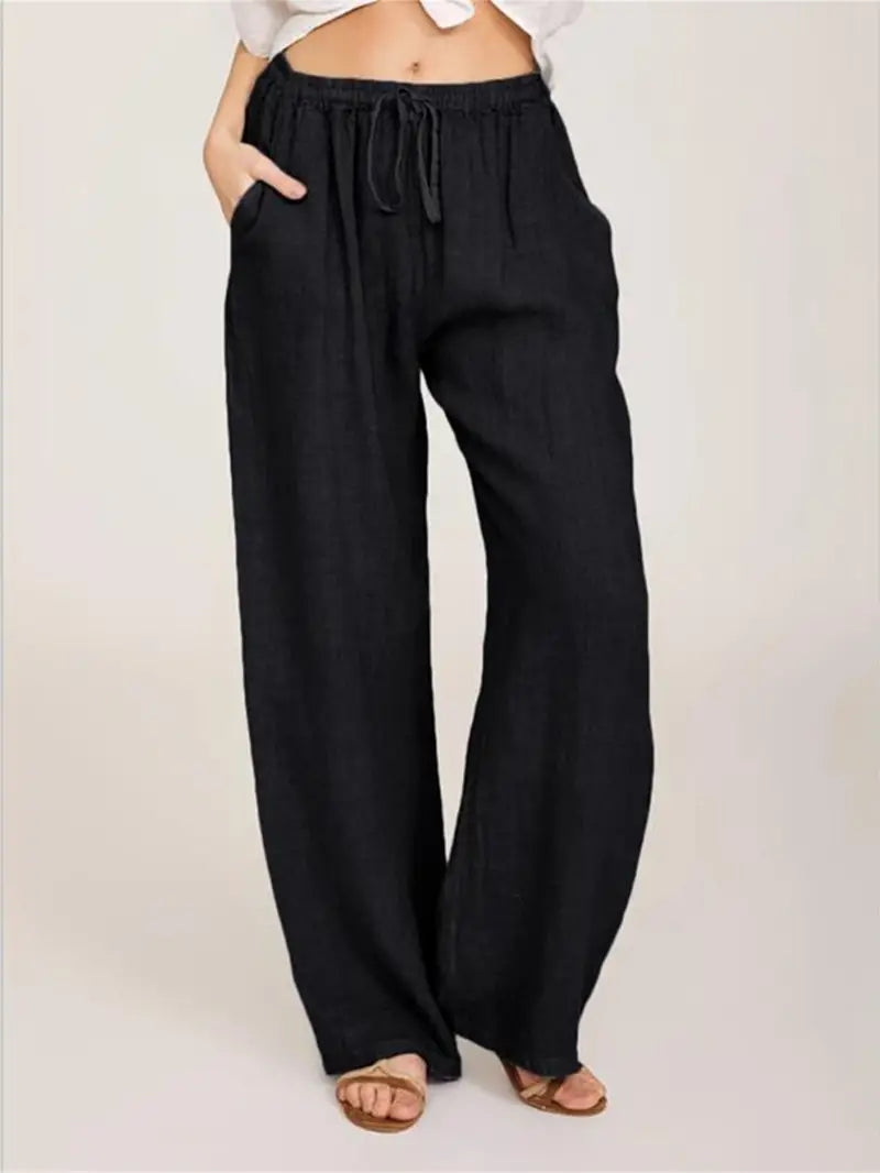 Women's Loose Drawstring Palazzo Pants - Comfy and Stylish