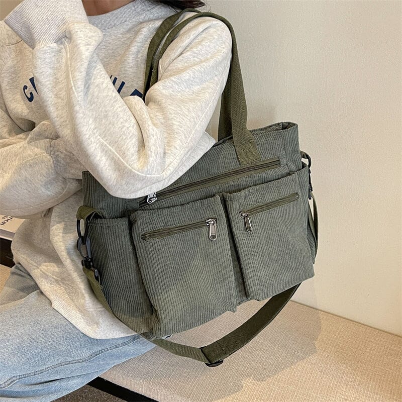 Premium Solid Color Corduroy Tote Bag