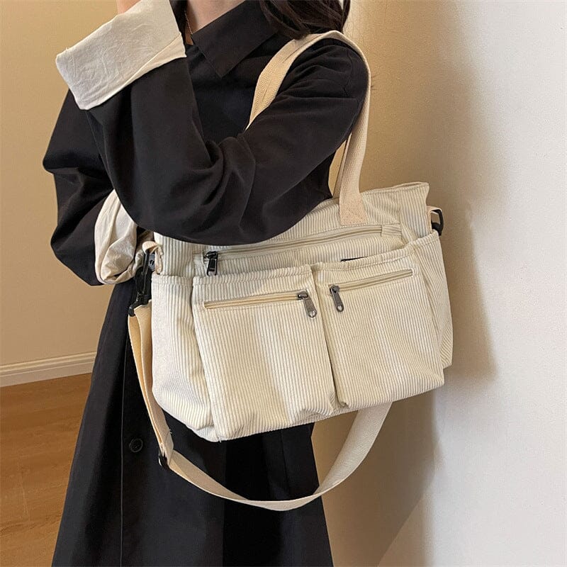 Premium Solid Color Corduroy Tote Bag