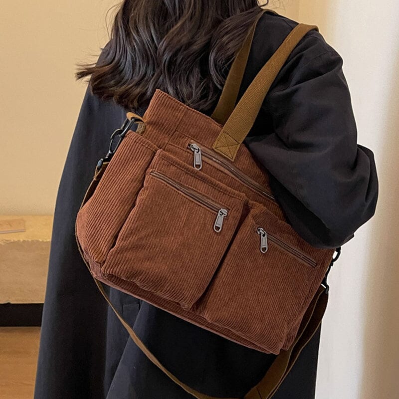 Premium Solid Color Corduroy Tote Bag