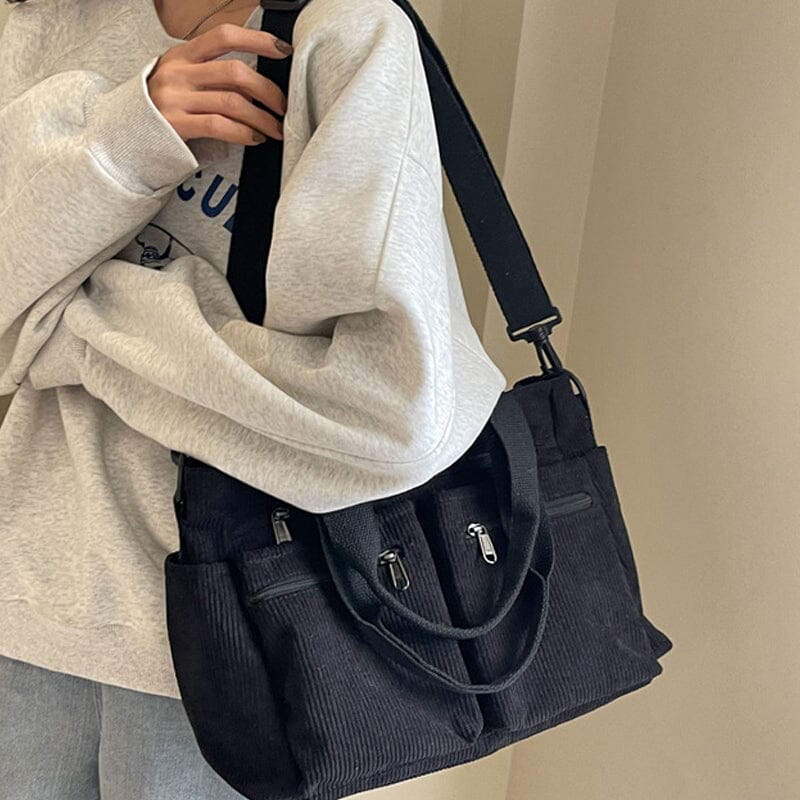 Premium Solid Color Corduroy Tote Bag