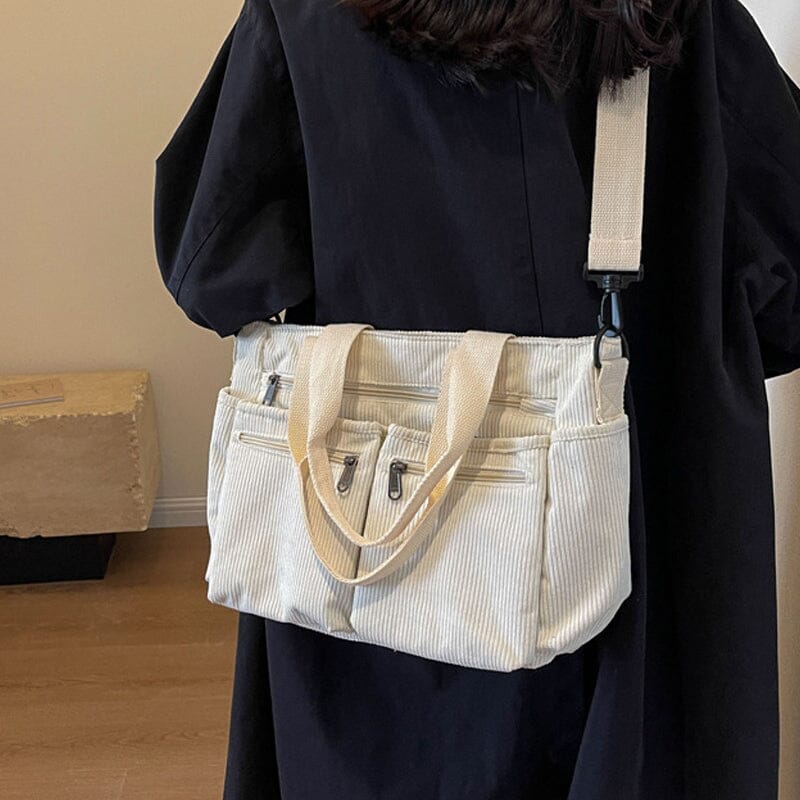 Premium Solid Color Corduroy Tote Bag