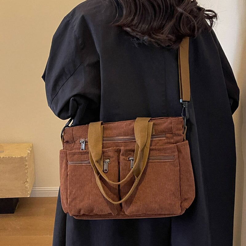 Premium Solid Color Corduroy Tote Bag