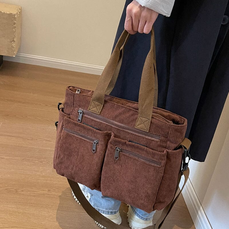 Premium Solid Color Corduroy Tote Bag