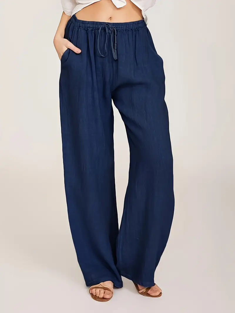 Women's Loose Drawstring Palazzo Pants - Comfy and Stylish