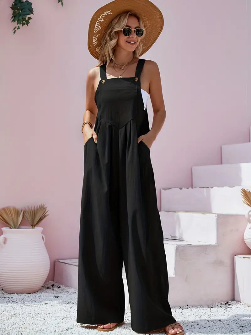 Casual Button Front Overall Jumpsuit for Women