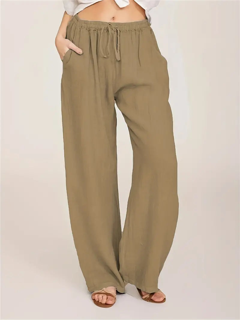 Women's Loose Drawstring Palazzo Pants - Comfy and Stylish