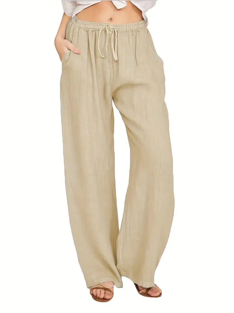 Women's Loose Drawstring Palazzo Pants - Comfy and Stylish
