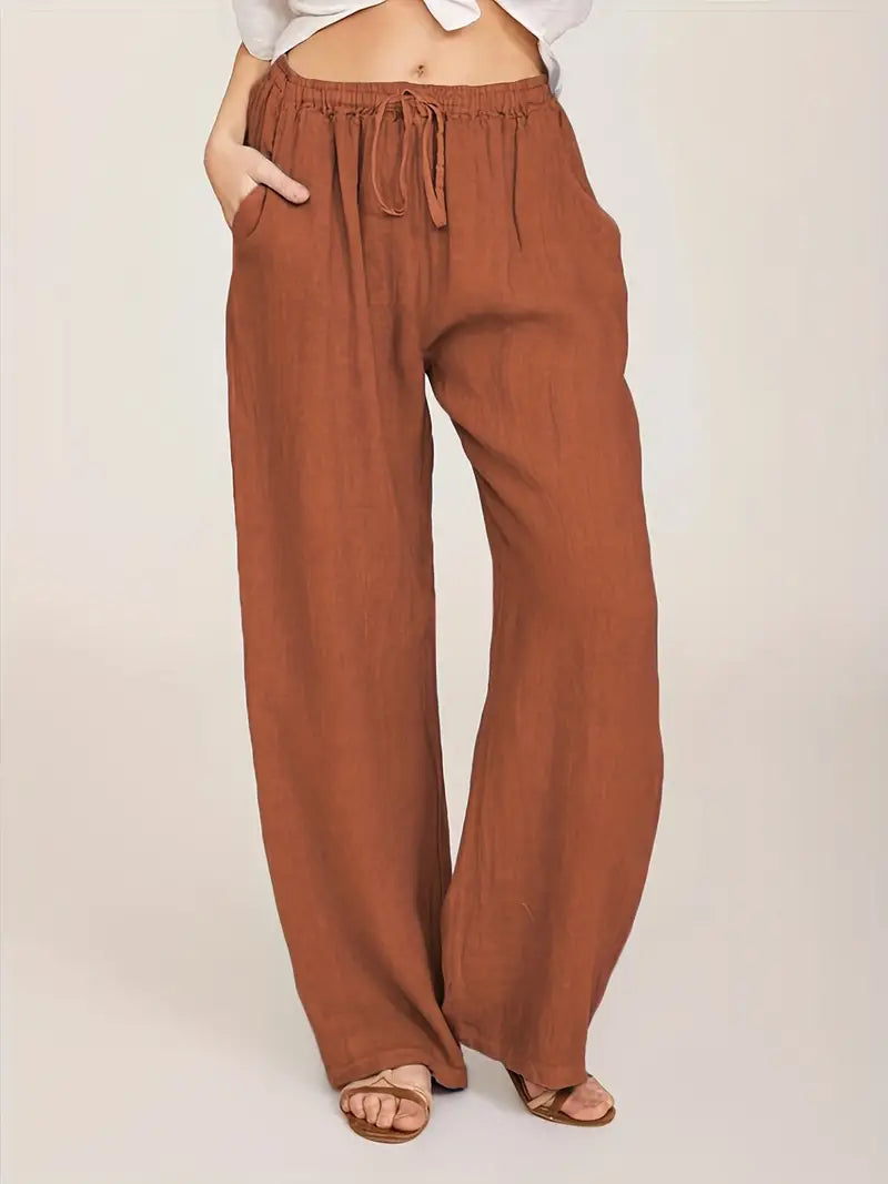 Women's Loose Drawstring Palazzo Pants - Comfy and Stylish