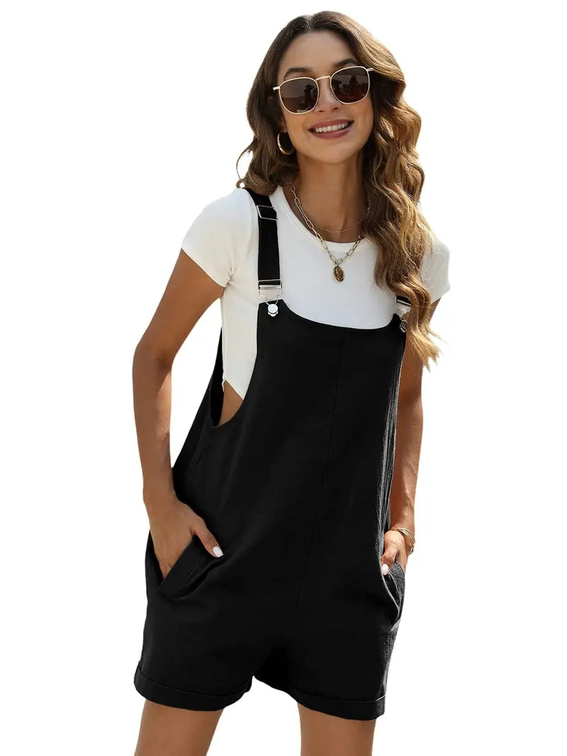 Women's Comfy Sleeveless Jumpsuit with Pockets - Solid Cami, Short Length