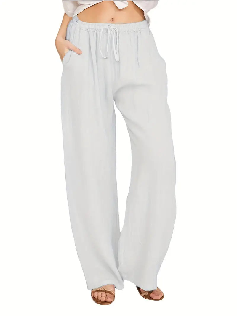 Women's Loose Drawstring Palazzo Pants - Comfy and Stylish