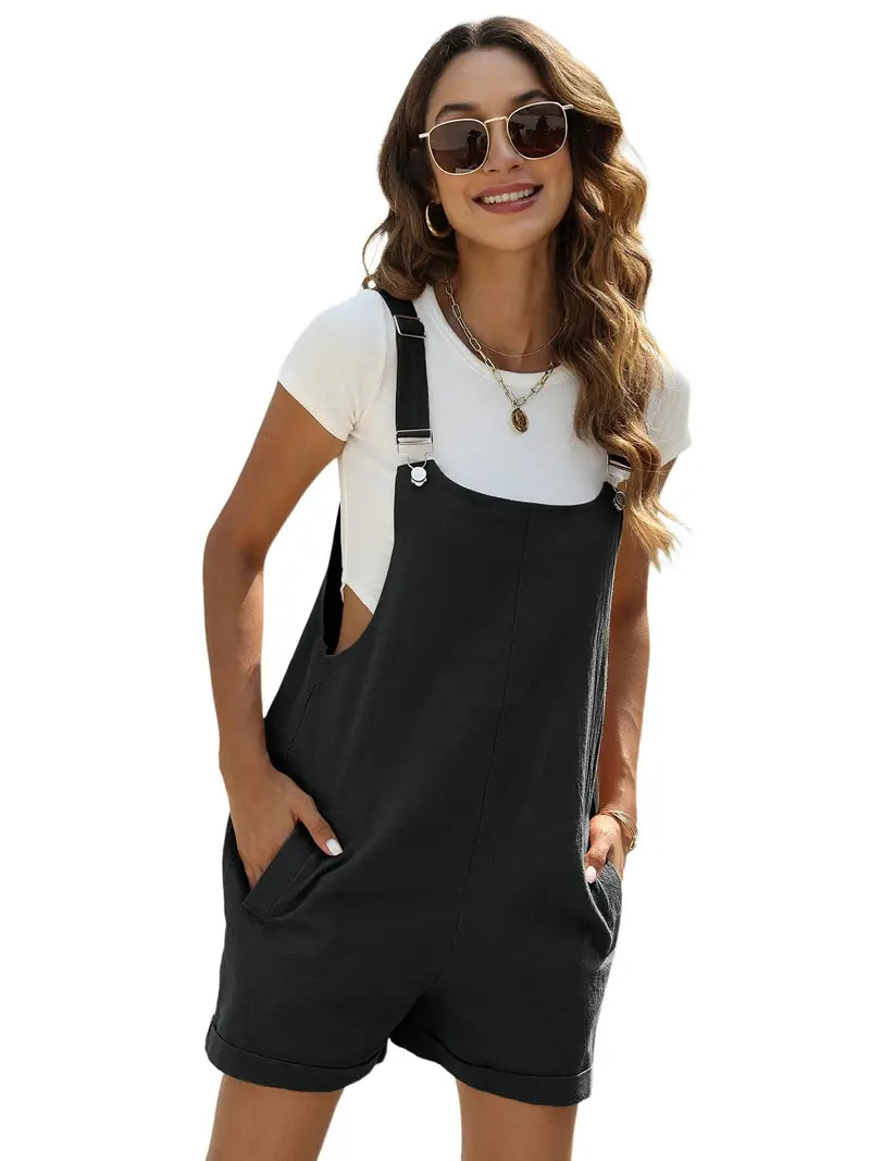 Women's Comfy Sleeveless Jumpsuit with Pockets - Solid Cami, Short Length