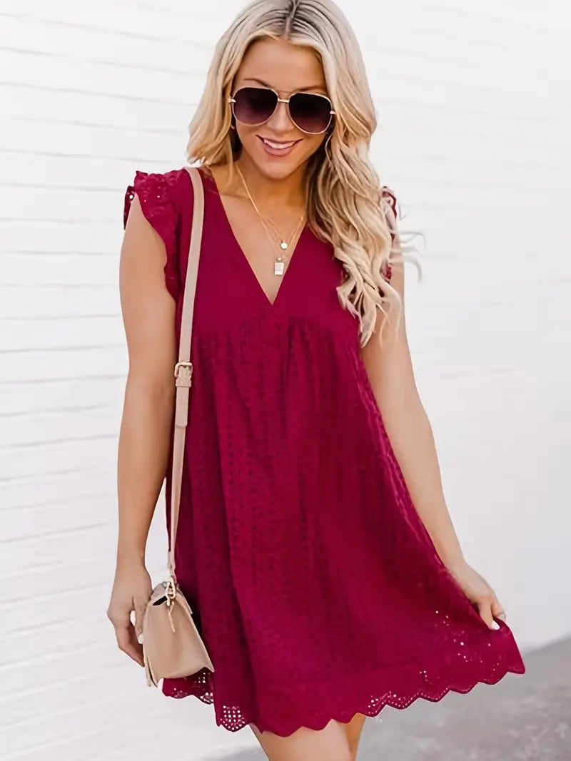 On This Week Sale OFF 50%🔥2023 Lace Contrast Ruffle Trapeze Dress, Cut Out V-neck Sleeveless Waist Summer Going Out Dresses