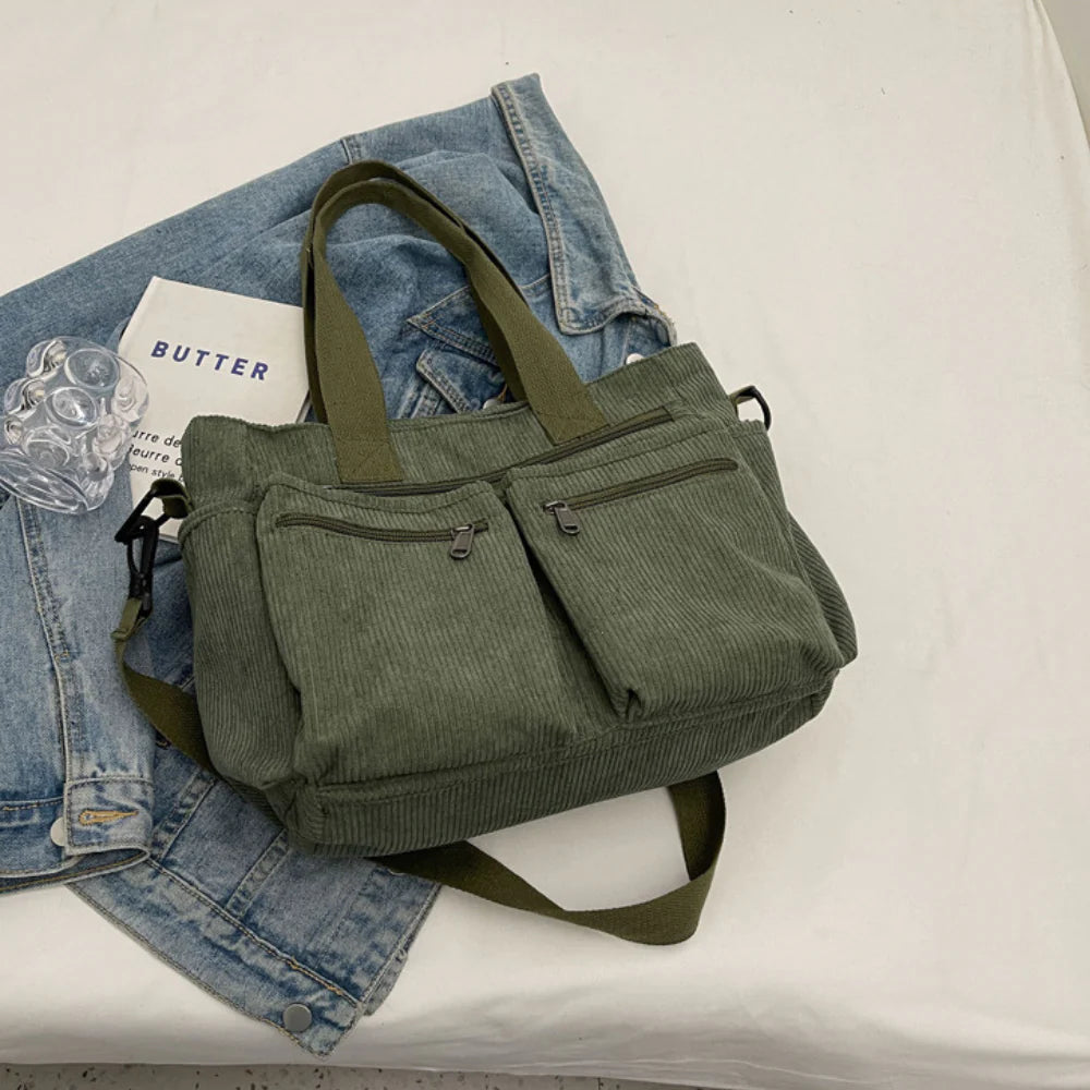 Premium Solid Color Corduroy Tote Bag