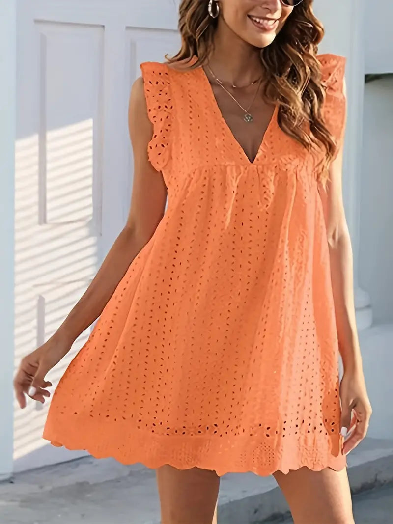 On This Week Sale OFF 50%🔥2023 Lace Contrast Ruffle Trapeze Dress, Cut Out V-neck Sleeveless Waist Summer Going Out Dresses