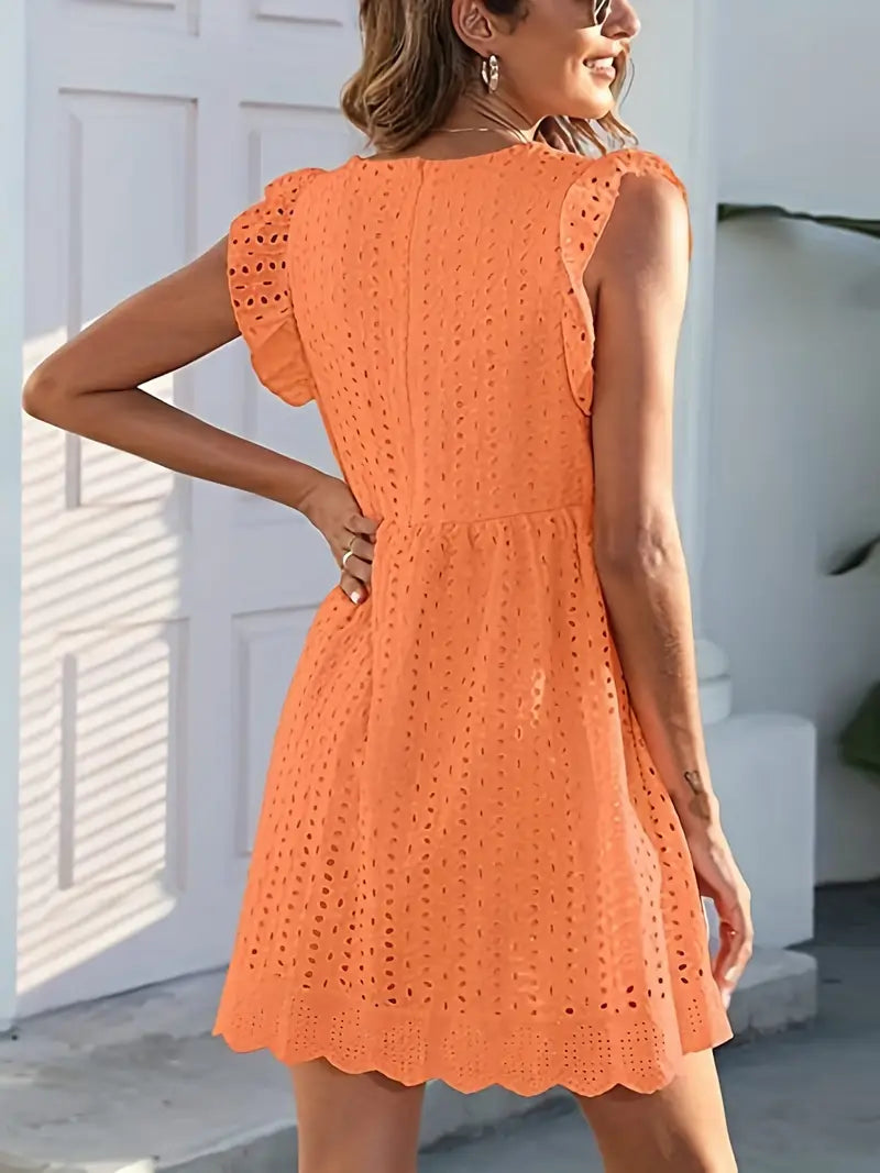 On This Week Sale OFF 50%🔥2023 Lace Contrast Ruffle Trapeze Dress, Cut Out V-neck Sleeveless Waist Summer Going Out Dresses