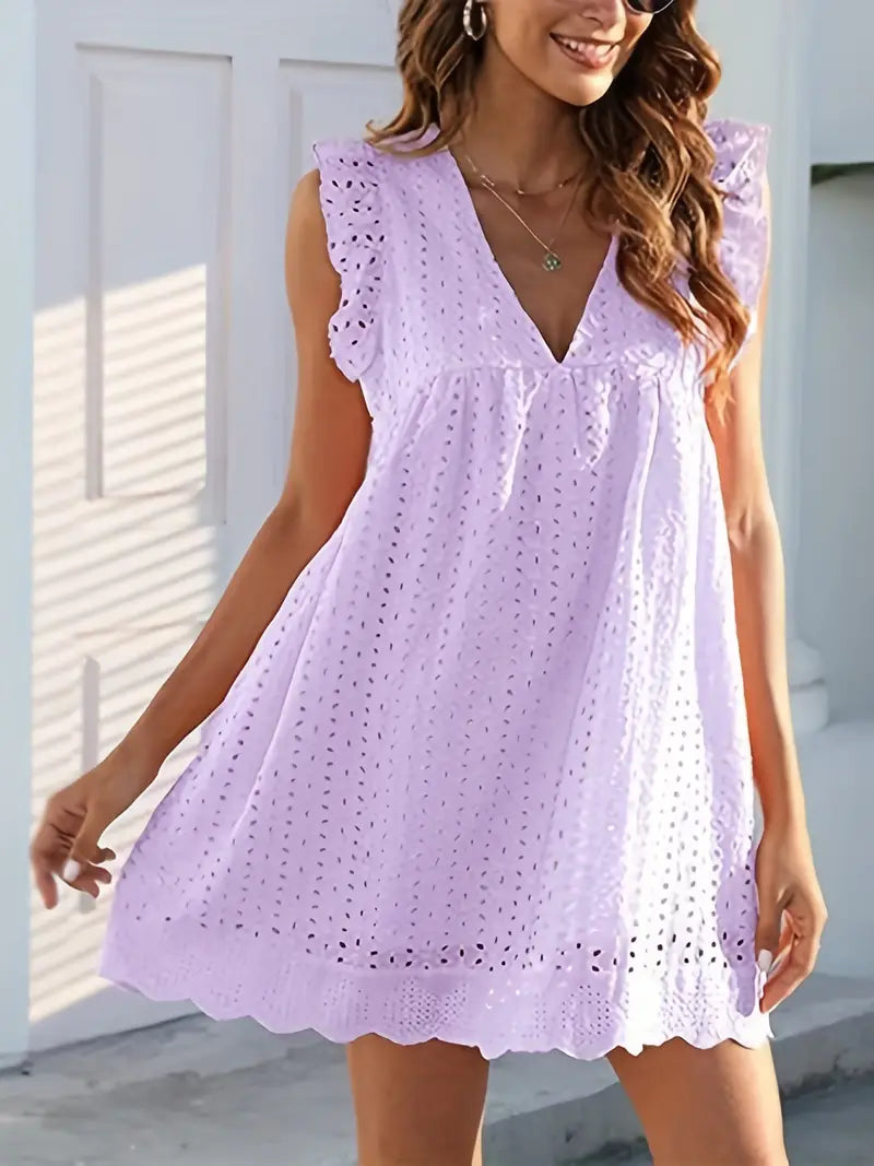 On This Week Sale OFF 50%🔥2023 Lace Contrast Ruffle Trapeze Dress, Cut Out V-neck Sleeveless Waist Summer Going Out Dresses