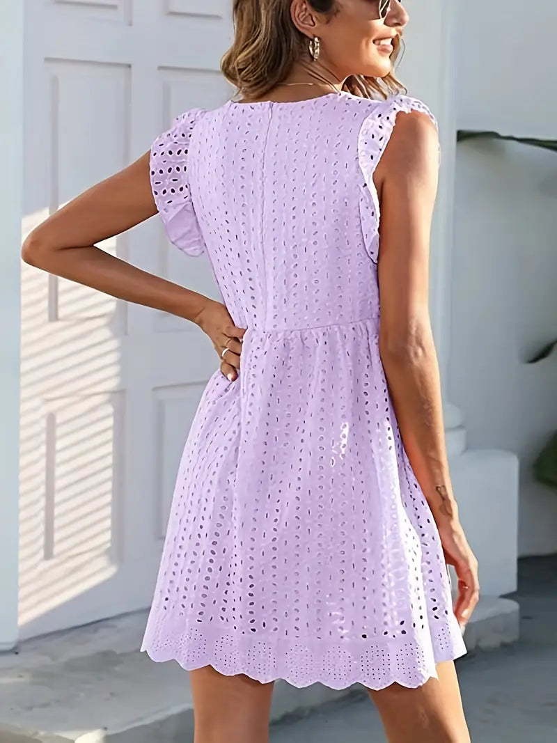 On This Week Sale OFF 50%🔥2023 Lace Contrast Ruffle Trapeze Dress, Cut Out V-neck Sleeveless Waist Summer Going Out Dresses