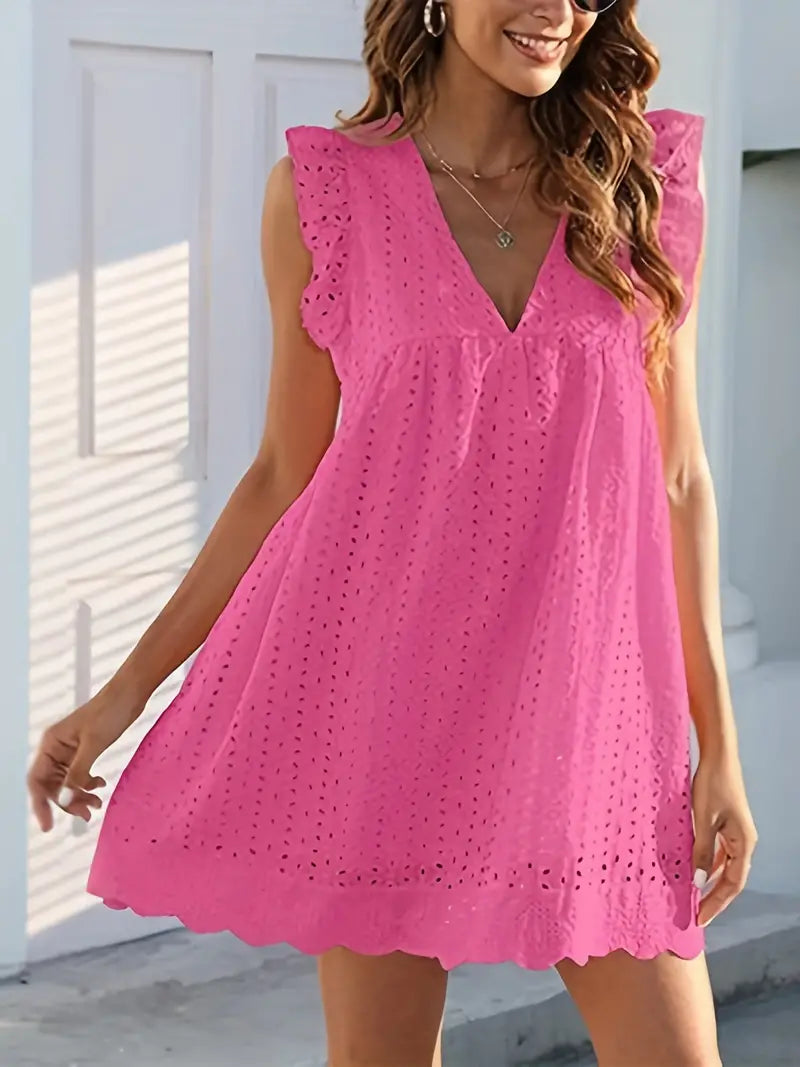 On This Week Sale OFF 50%🔥2023 Lace Contrast Ruffle Trapeze Dress, Cut Out V-neck Sleeveless Waist Summer Going Out Dresses