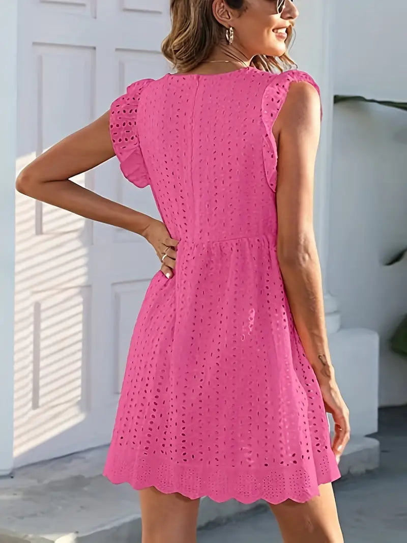 On This Week Sale OFF 50%🔥2023 Lace Contrast Ruffle Trapeze Dress, Cut Out V-neck Sleeveless Waist Summer Going Out Dresses