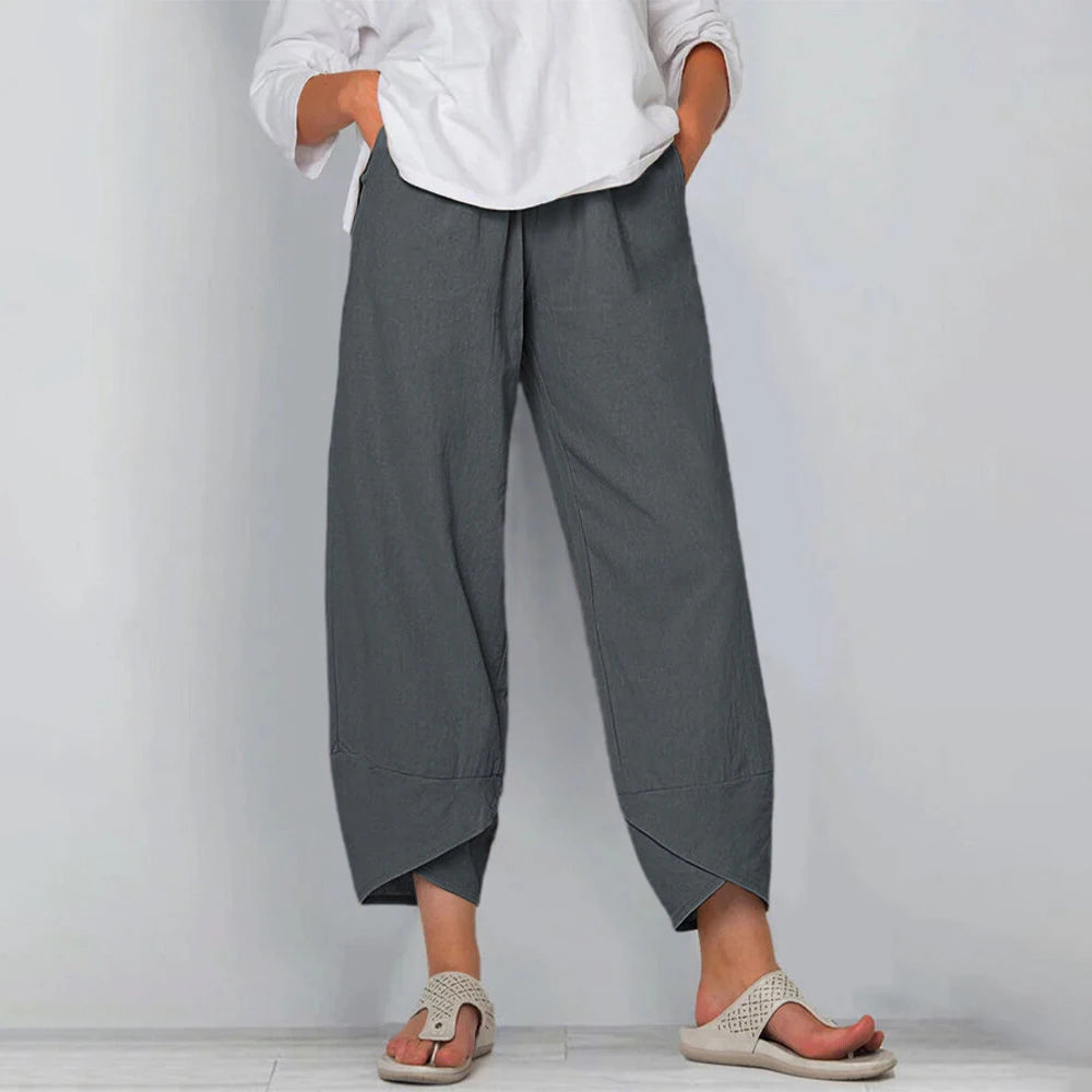 Women's Comfy Spring & Summer Pants: Loose Pocket Pants with Casual Elastic Waist for Fashionable Style