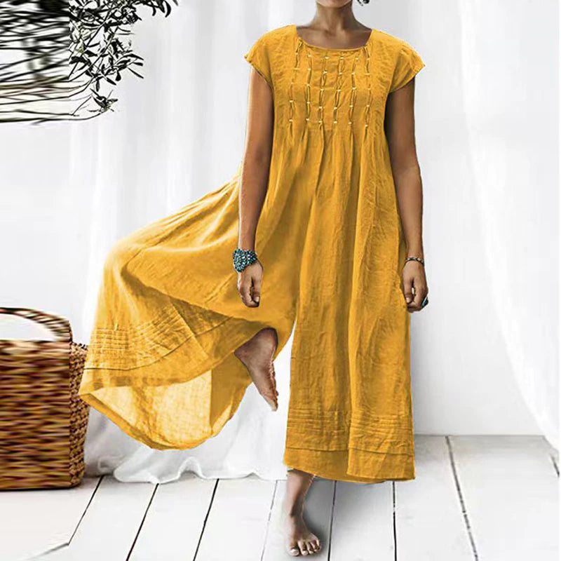 Casual Solid Color Short-Sleeve Jumpsuit