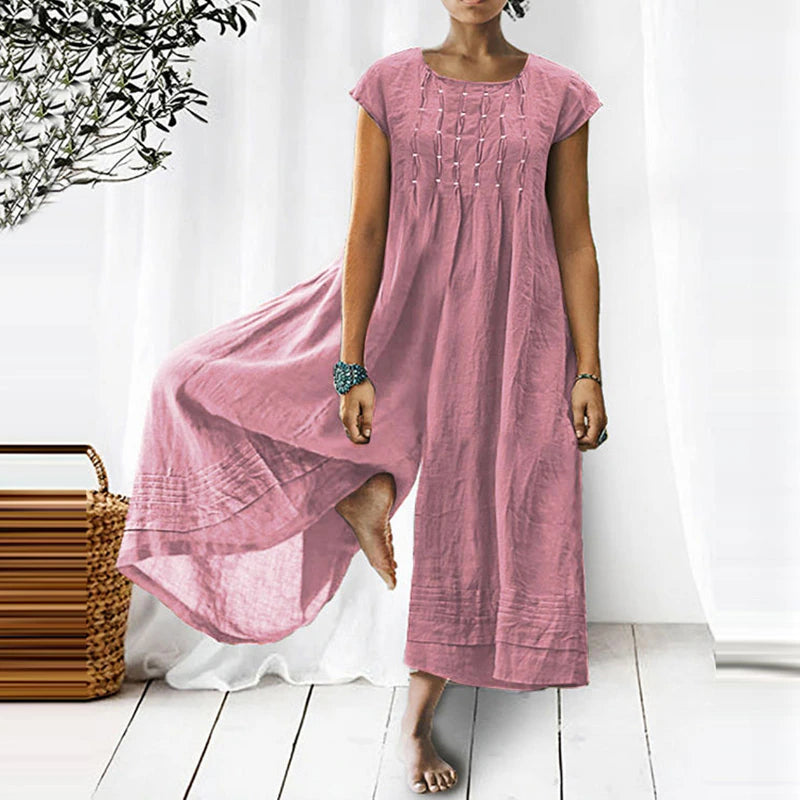 Casual Solid Color Short-Sleeve Jumpsuit