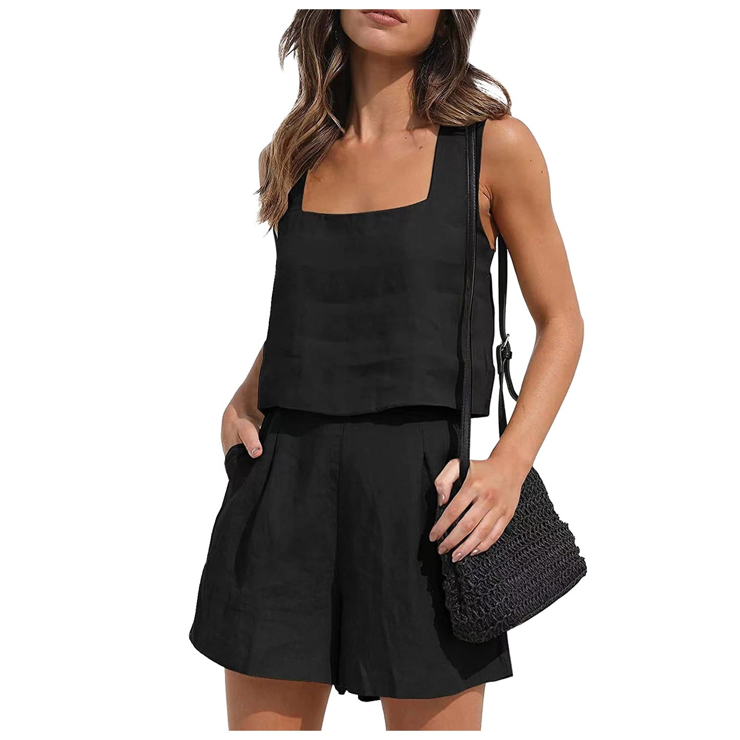 Women Solid Color Casual Shorts Pockets Two Piece Lounge Sets