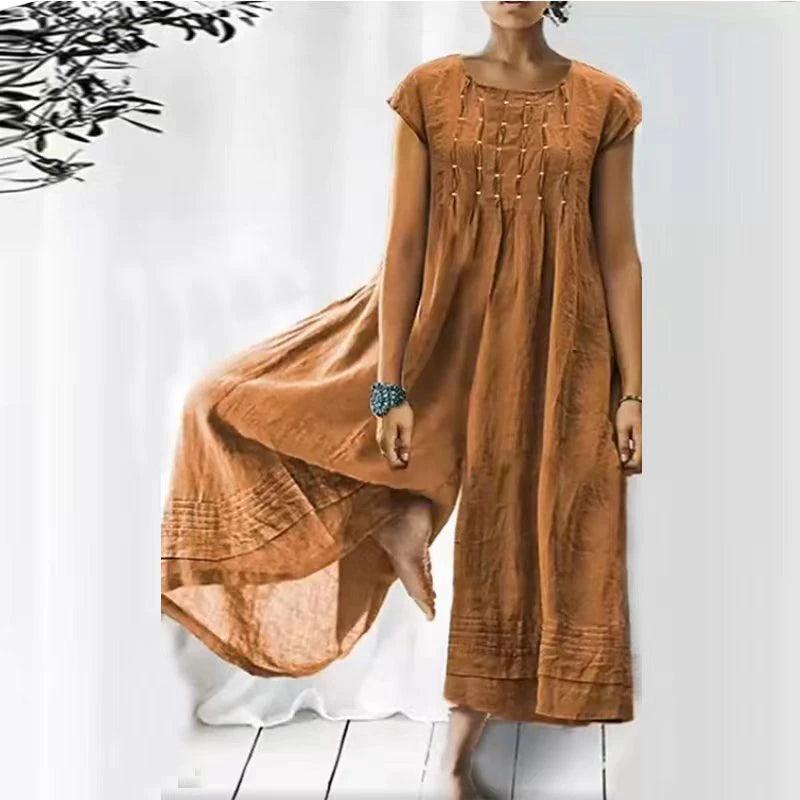 Casual Solid Color Short-Sleeve Jumpsuit