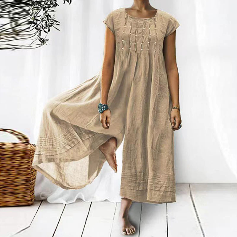 Casual Solid Color Short-Sleeve Jumpsuit