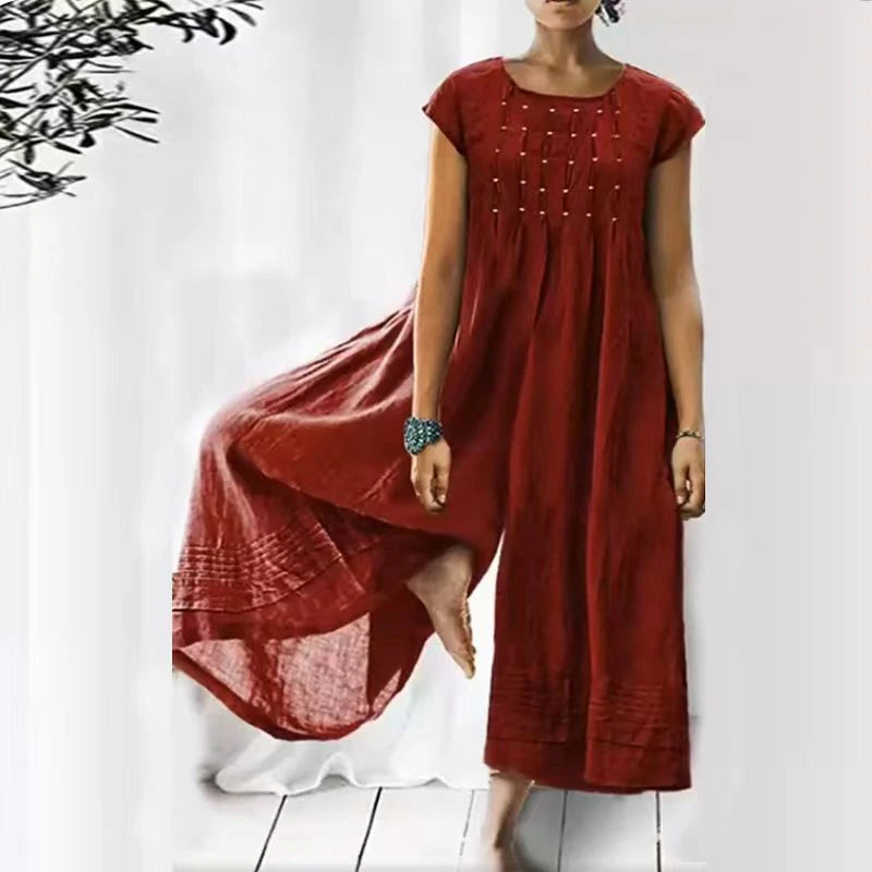 Casual Solid Color Short-Sleeve Jumpsuit
