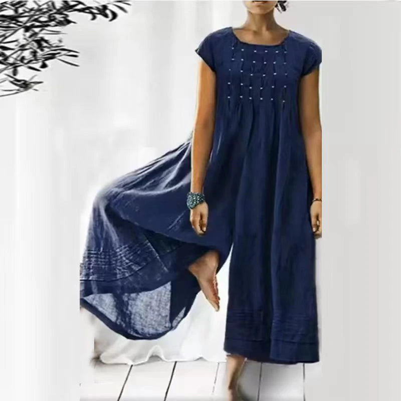 Casual Solid Color Short-Sleeve Jumpsuit