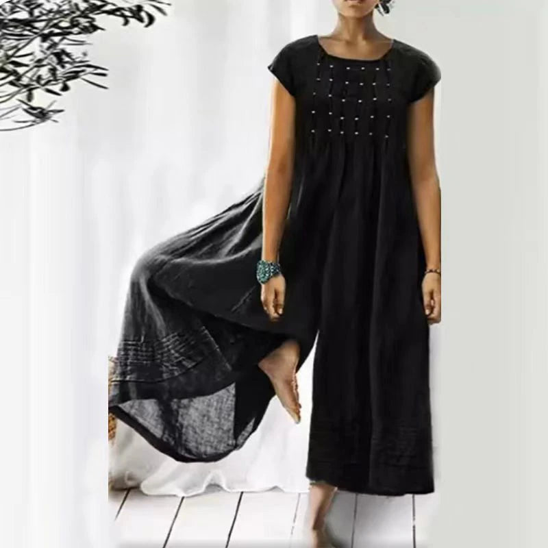 Casual Solid Color Short-Sleeve Jumpsuit