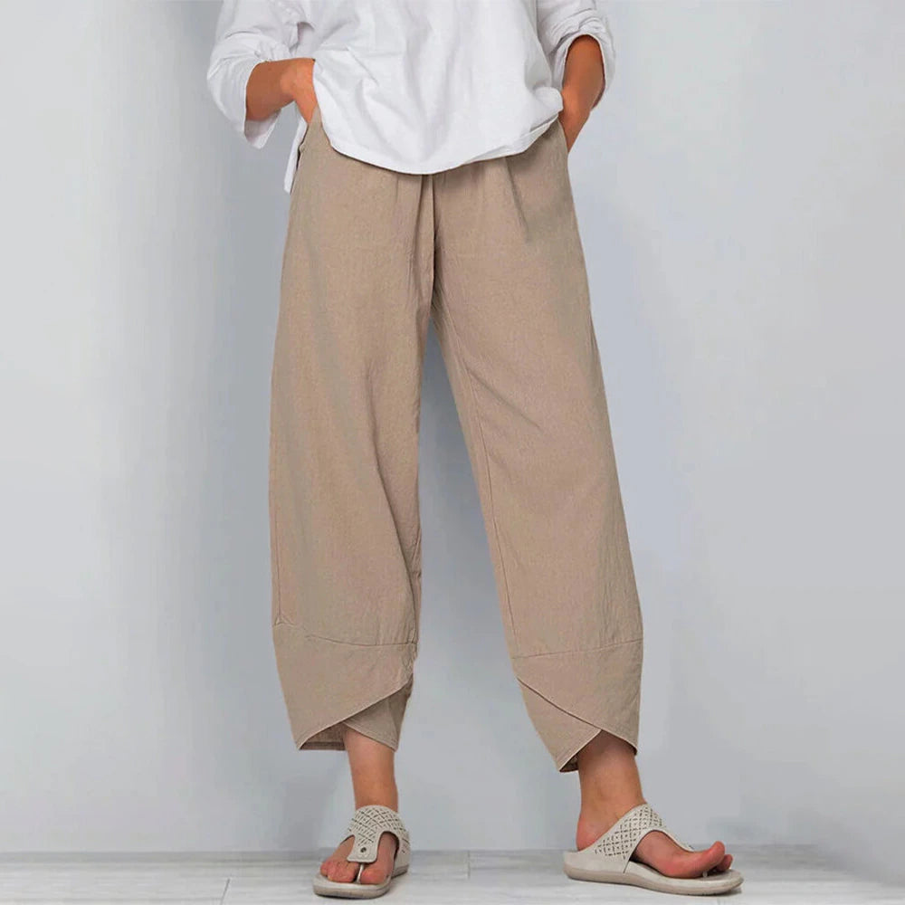 Women's Comfy Spring & Summer Pants: Loose Pocket Pants with Casual Elastic Waist for Fashionable Style