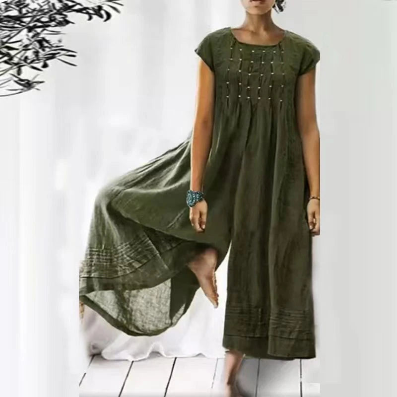 Casual Solid Color Short-Sleeve Jumpsuit