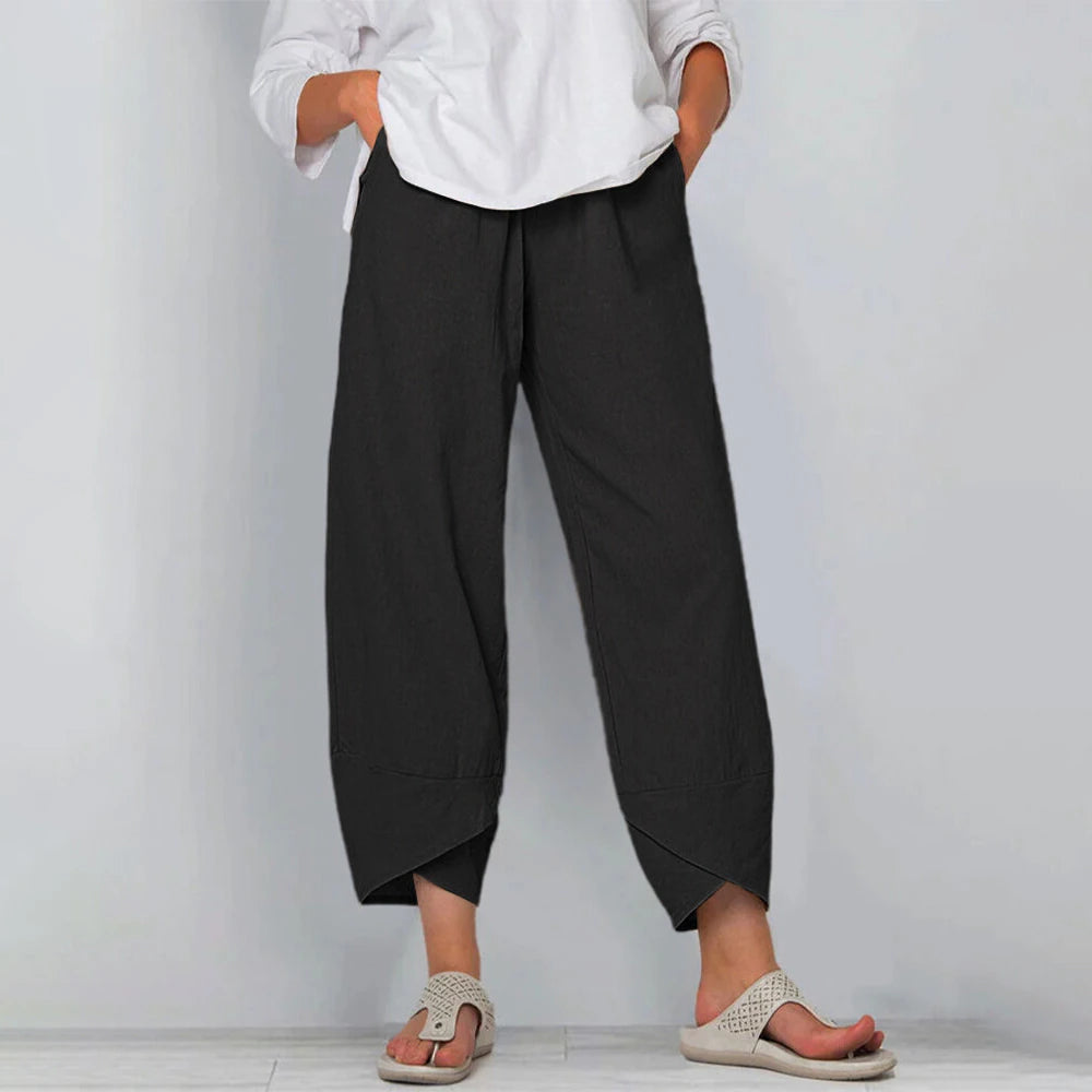 Women's Comfy Spring & Summer Pants: Loose Pocket Pants with Casual Elastic Waist for Fashionable Style