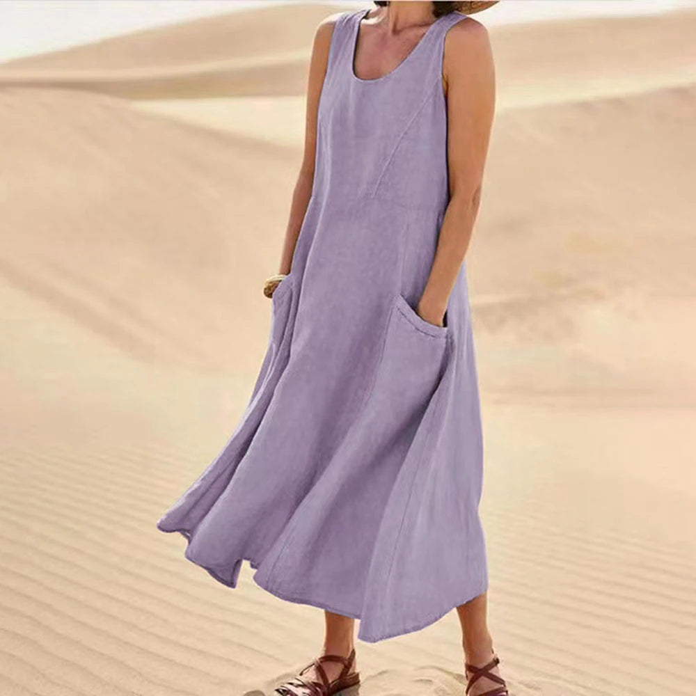 Women's Sleeveless Cotton And Linen Dress