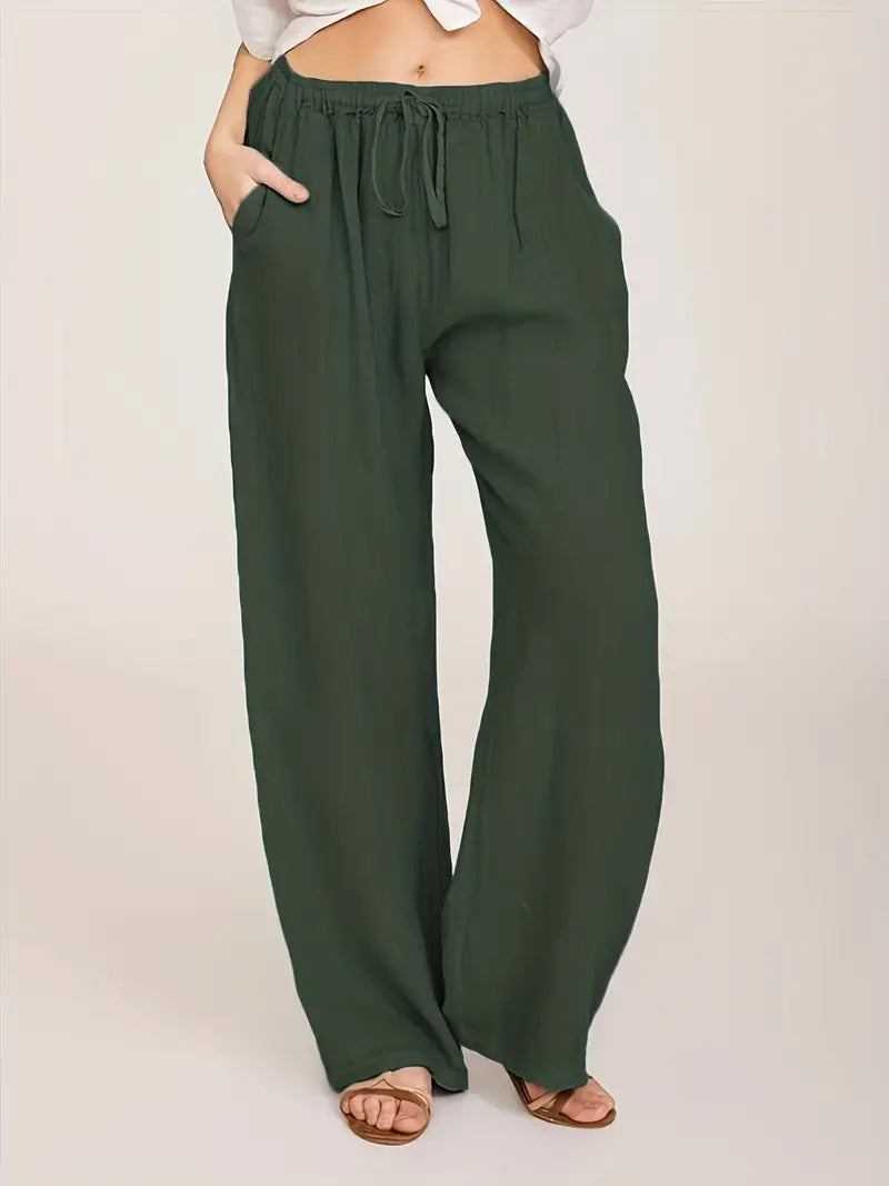 Women's Loose Drawstring Palazzo Pants - Comfy and Stylish