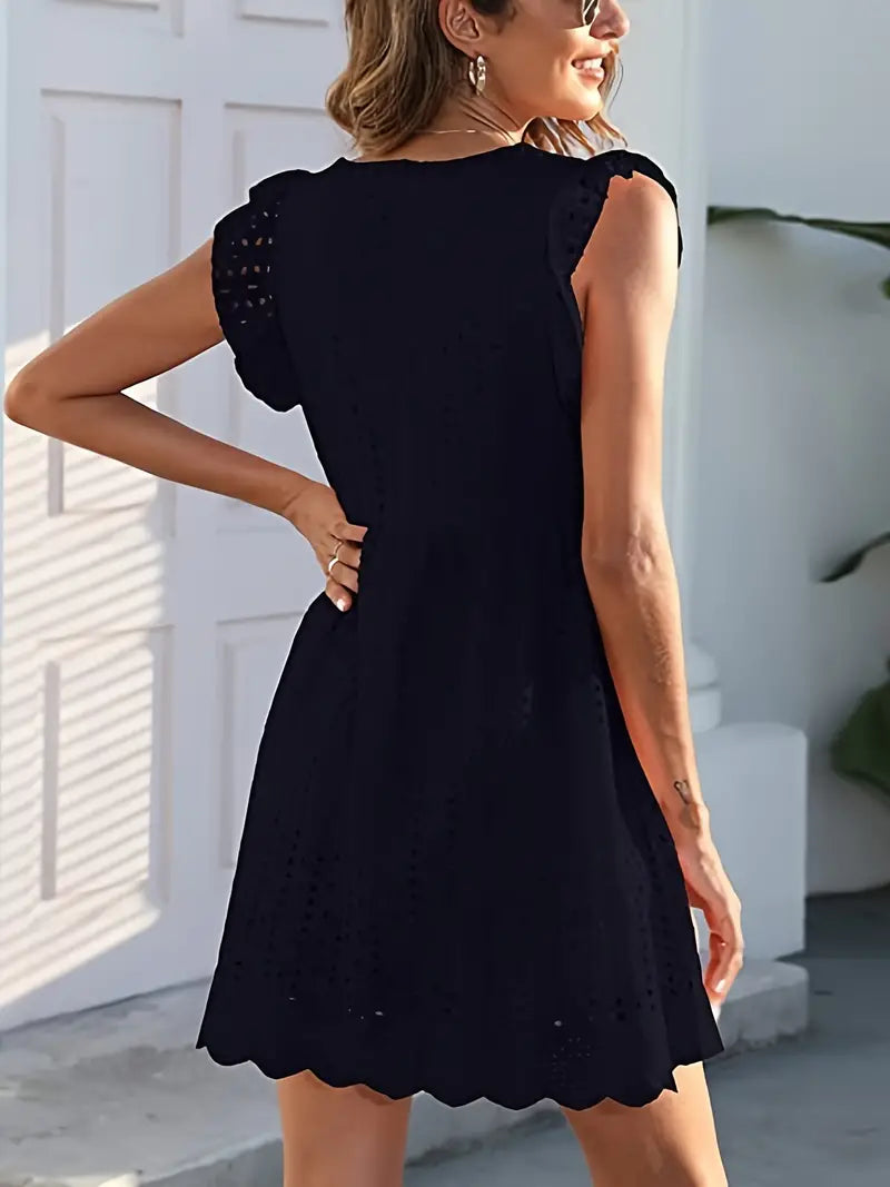 On This Week Sale OFF 50%🔥2023 Lace Contrast Ruffle Trapeze Dress, Cut Out V-neck Sleeveless Waist Summer Going Out Dresses