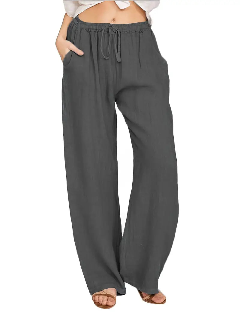Women's Loose Drawstring Palazzo Pants - Comfy and Stylish