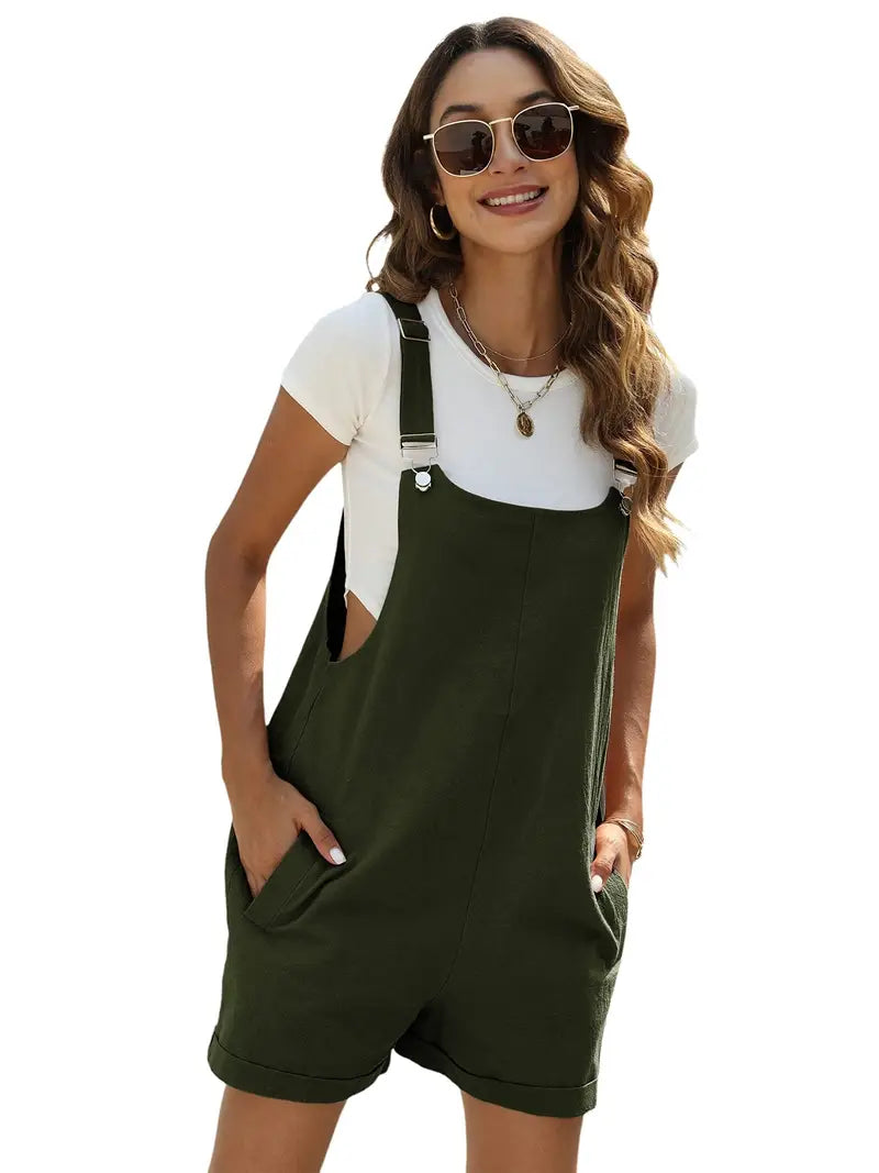 Women's Comfy Sleeveless Jumpsuit with Pockets - Solid Cami, Short Length