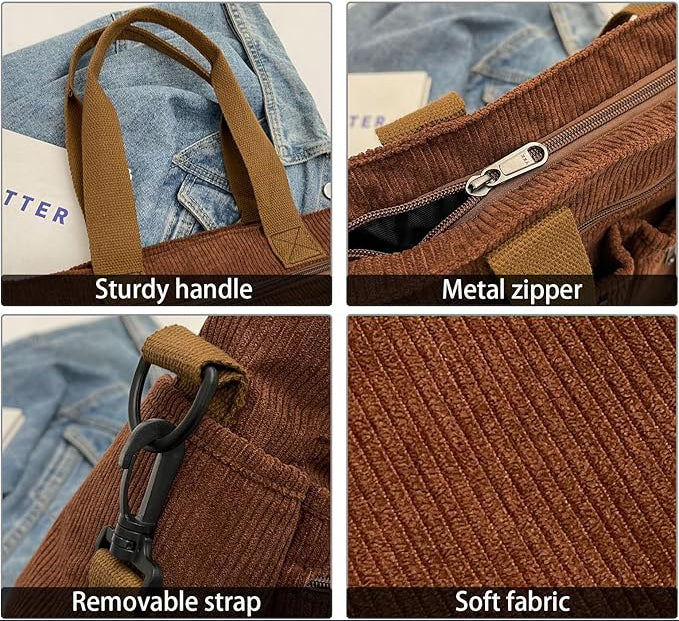 Premium Solid Color Corduroy Tote Bag