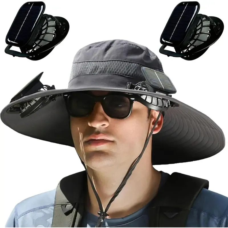 2025 BreezeTop™ Wide Brim Solar Fan Outdoor Fishing Hat-Solar & USB Charging