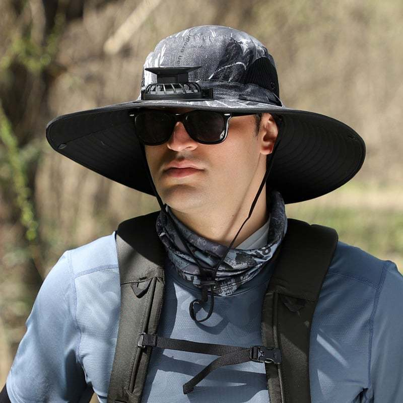2025 BreezeTop™ Wide Brim Solar Fan Outdoor Fishing Hat-Solar & USB Charging