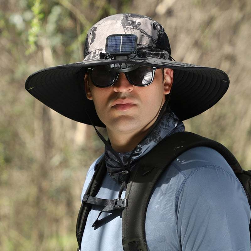 2025 BreezeTop™ Wide Brim Solar Fan Outdoor Fishing Hat-Solar & USB Charging