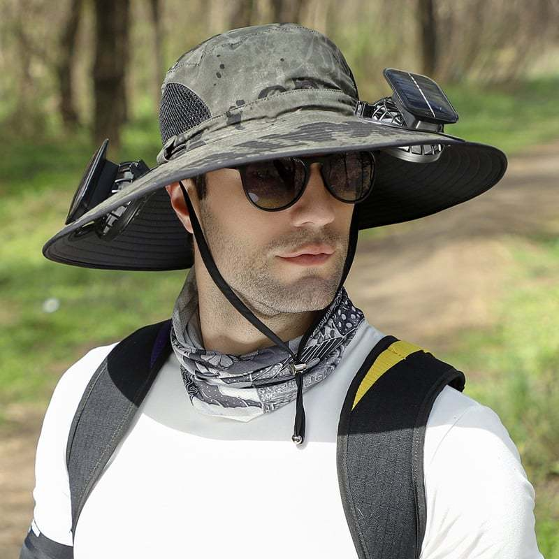 2025 BreezeTop™ Wide Brim Solar Fan Outdoor Fishing Hat-Solar & USB Charging