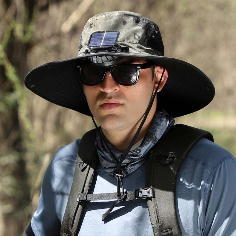 2025 BreezeTop™ Wide Brim Solar Fan Outdoor Fishing Hat-Solar & USB Charging